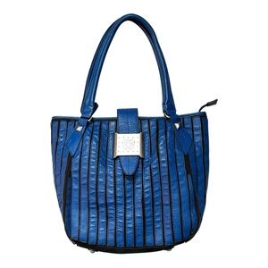 Sharif Blue and Black Shoulder Bag Purse With Silver Accents